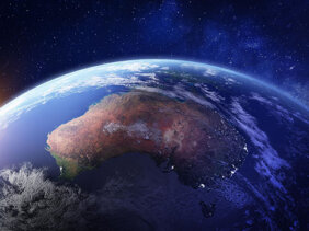 Australia from space at night with city lights of Sydney, Melbourne and Brisbane