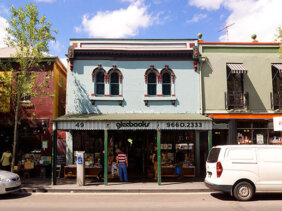eople at the entrance to Gleebooks, an independent bookshop located on Glebe Point Road in the inner-city suburb of Glebe.