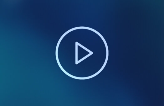 White video play icon on blue background