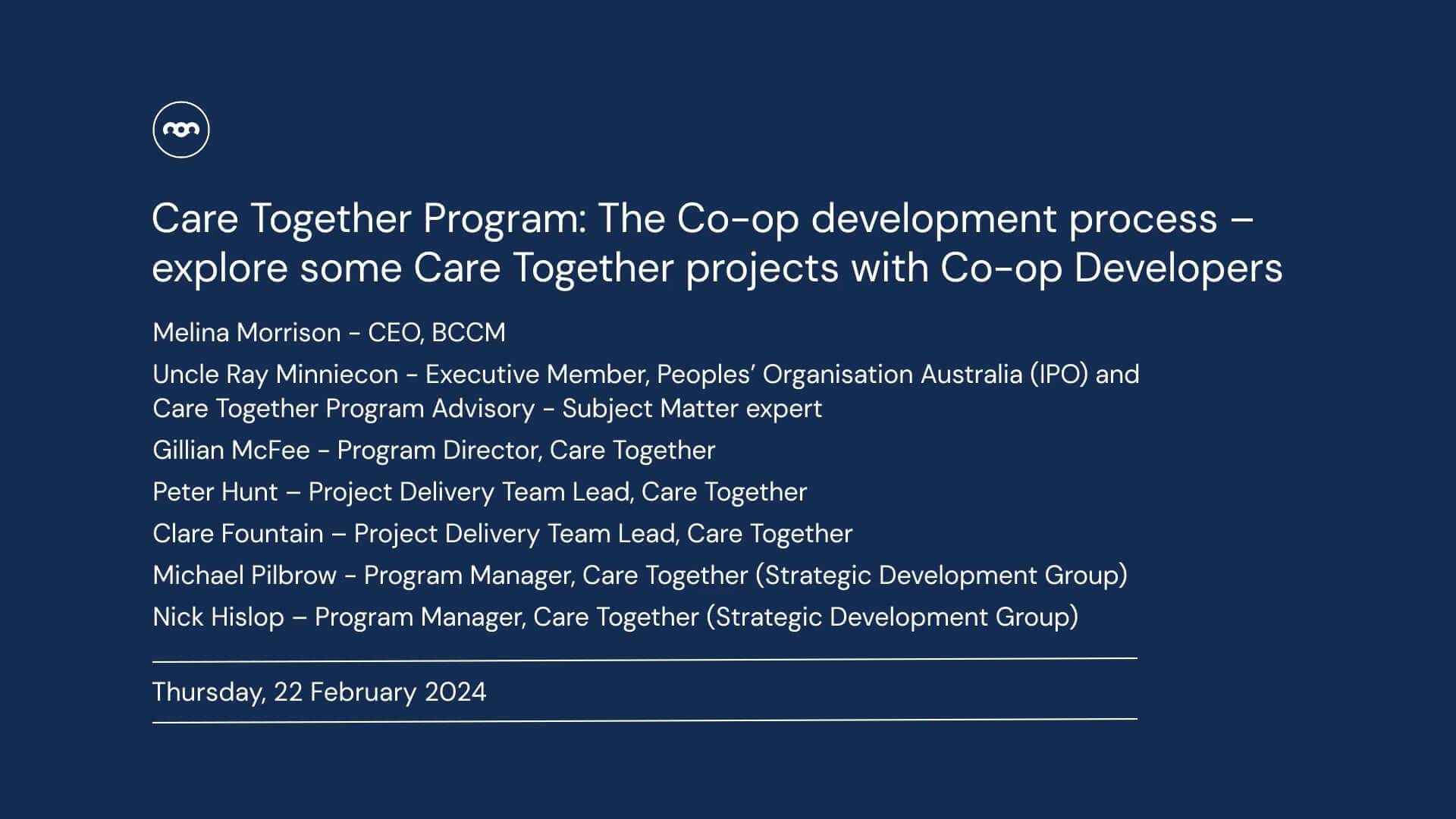 Care Together's Social Care Community of Practice online meeting Thursday, 22 February 2024.