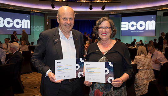 Steve Anthony OAM and Lynne McLennan, 2022 BCCM Honour Roll inductees
